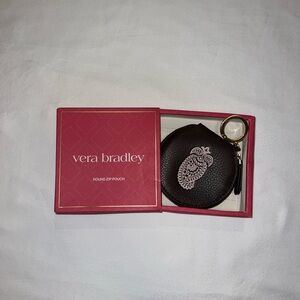 Vera Bradley Black Round Zip Coin Pouch with Paisley Accent